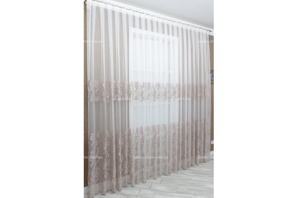 Готовий тюль фатин Carven рожева вишивка 2,50м/5,50м