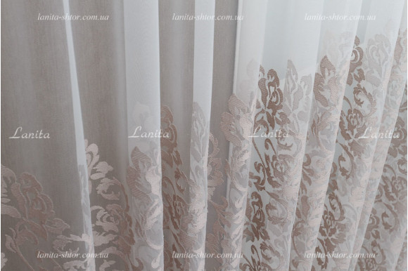 Готовий тюль фатин Carven рожева вишивка 2,50м/5,50м
