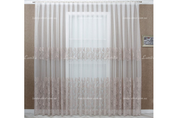 Готовий тюль фатин Carven рожева вишивка 2,50м/5,50м