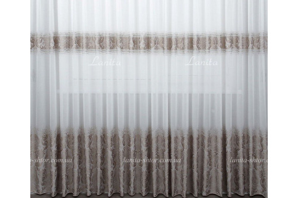 Готовий тюль льон-жаккард Paloma коричневий 2,50м/5,0м
