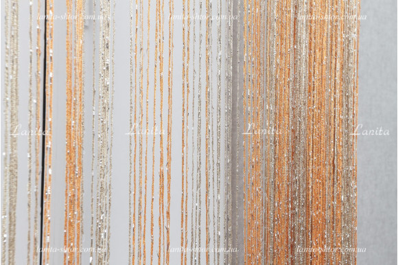 Шторы нити радуга дождик бежево-оранжевые