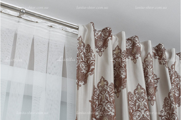 Готова штора жаккард Bohemia коричнева 2,95м/1,70м