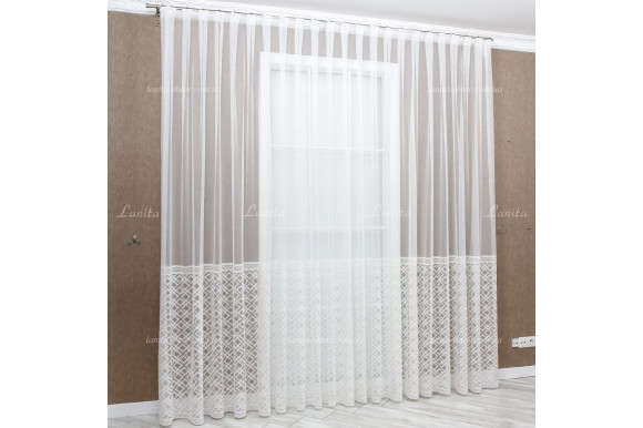 Готовий тюль фатин з вишивкою Monella молочний 2,50м/5,60м