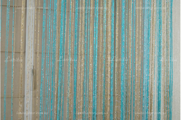 Штори нитки веселка дощик золотисто-бірюзові SNR-8422
