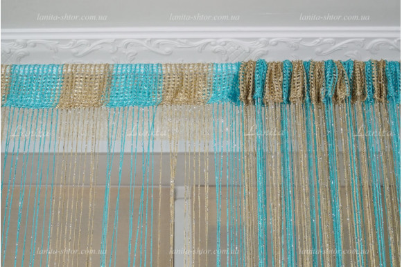 Штори нитки веселка дощик золотисто-бірюзові SNR-8422
