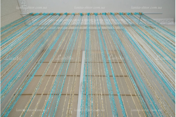 Штори нитки веселка дощик золотисто-бірюзові SNR-8422