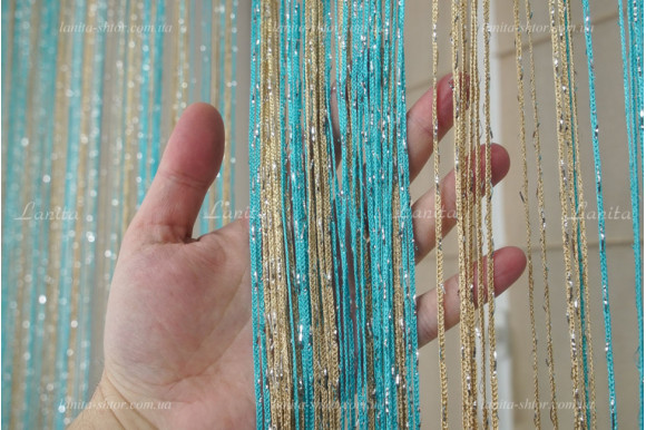 Штори нитки веселка дощик золотисто-бірюзові SNR-8422