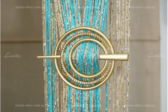 Штори нитки веселка дощик золотисто-бірюзові SNR-8422