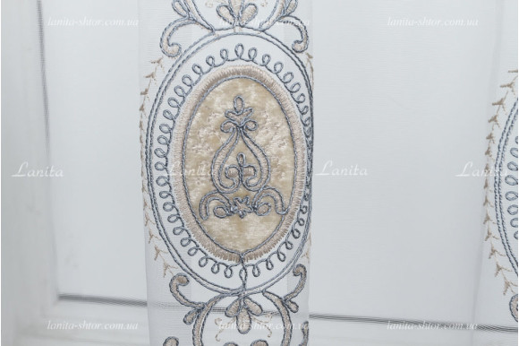 Готовый тюль фатин Azzaro синий/беж 2,50м/4,80м