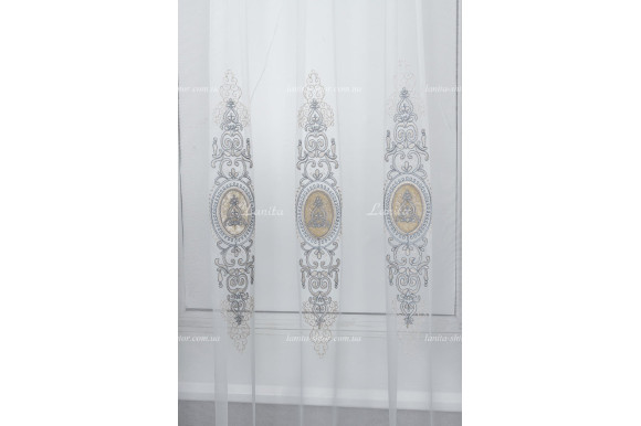 Готовый тюль фатин Azzaro синий/беж 2,50м/4,80м