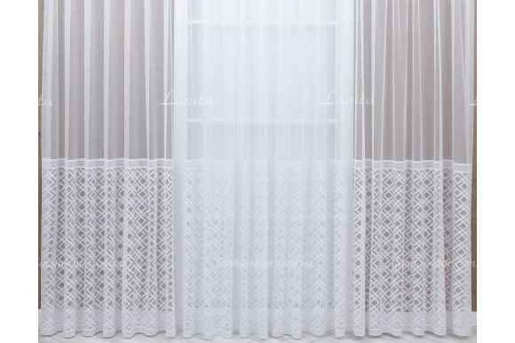 Готовий тюль фатин з вишивкою Monella білий 2,50м/5,50м