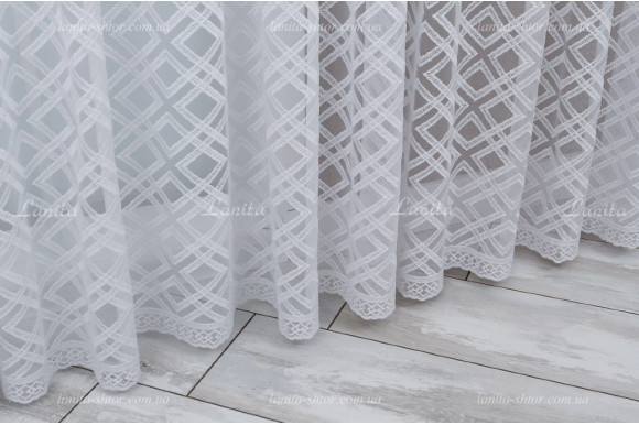 Готовий тюль фатин з вишивкою Monella білий 2,50м/5,50м