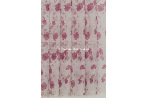 Тюль лен с цветами Vitali TTC-428