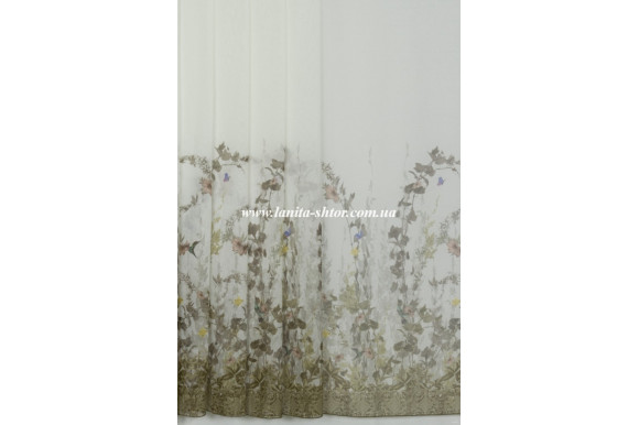 Тюль лен с цветами Polly TTC-775