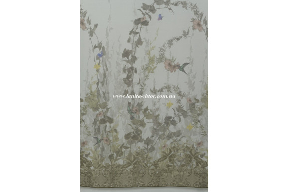 Тюль лен с цветами Polly TTC-775