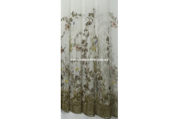 Тюль лен с цветами Polly TTC-775