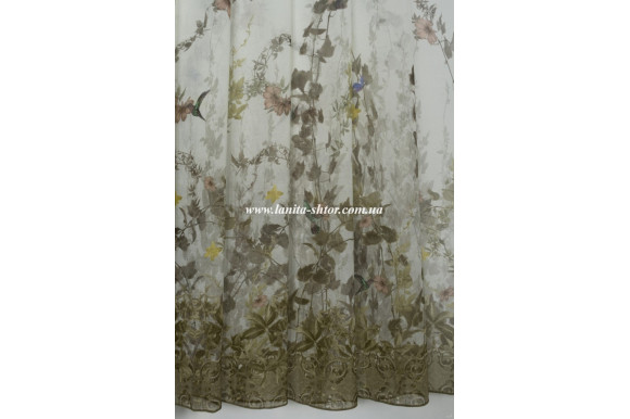 Тюль лен с цветами Polly TTC-775