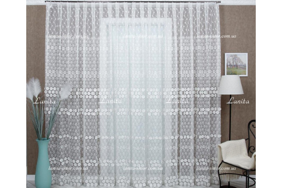 Готовий тюль фатин нашитий квітка Pearls 2,5м/5,0м