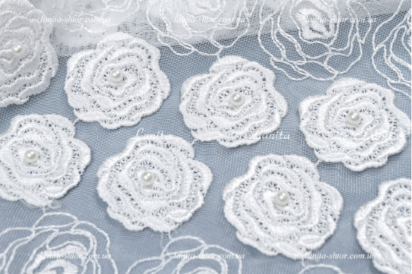 Готовий тюль фатин нашитий квітка Pearls 2,5м/5,0м