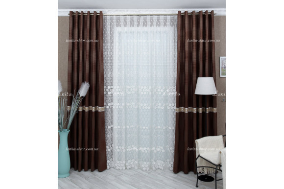 Готовий тюль фатин нашитий квітка Pearls 2,5м/5,0м