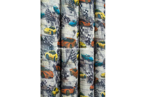 Тюль батист с машинами Race SCM-414 отрез 4 метра