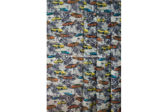 Тюль батист с машинами Race SCM-414 отрез 4 метра