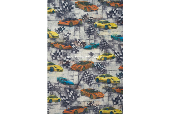 Тюль батист с машинами Race SCM-414 отрез 4 метра