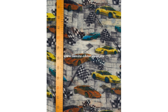 Тюль батист с машинами Race SCM-414 отрез 4 метра