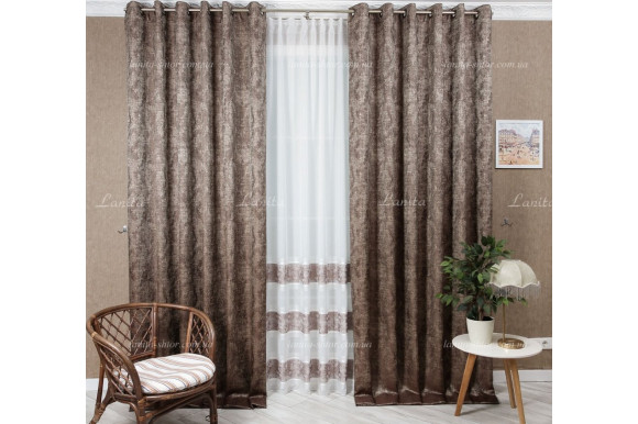 Готова штора жаккард Foreo 7448 коричнева 2,56м/1*2,4м