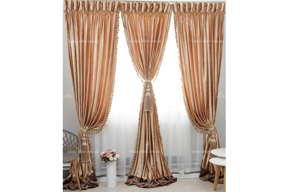 Штори велюр з бахромою 3 полотна Н-2,66м