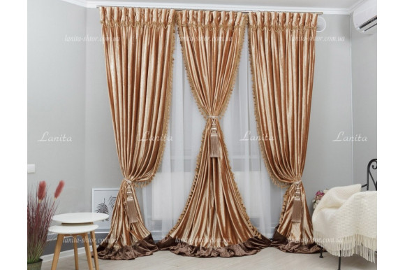 Штори велюр з бахромою 3 полотна Н-2,66м