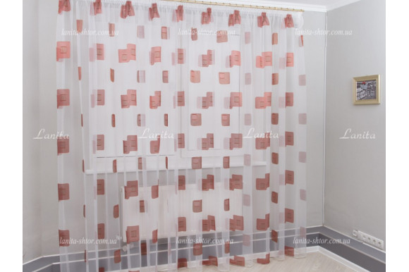 Готовый тюль органза Mexx белый-бордо 2,51м/6,0м