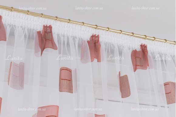 Готовый тюль органза Mexx белый-бордо 2,51м/6,0м