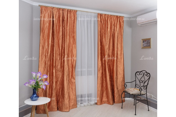 Готові штори парча коралові Mexx 2,51м/2*2,0м