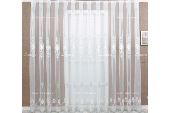 Готовий тюль фатин Azzaro 6041 блакитний 2,50м/5,80м