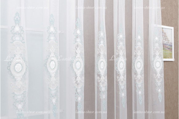 Готовий тюль фатин Azzaro 6041 блакитний 2,50м/5,80м