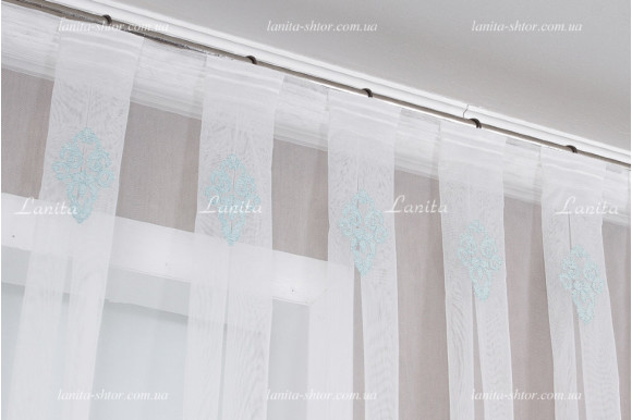 Готовий тюль фатин Azzaro 6041 блакитний 2,50м/5,80м