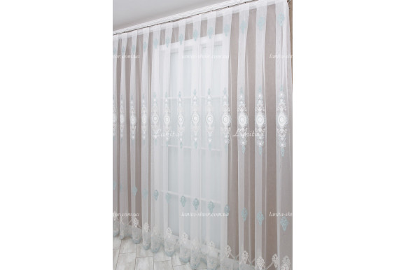 Готовий тюль фатин Azzaro 6041 блакитний 2,50м/5,80м