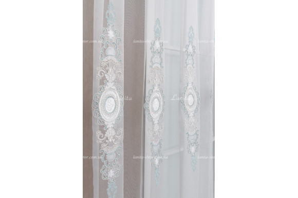 Готовий тюль фатин Azzaro 6041 блакитний 2,50м/5,80м