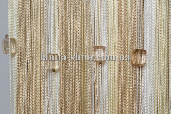 Штори-нитки веселка з каменями світло-бежеві