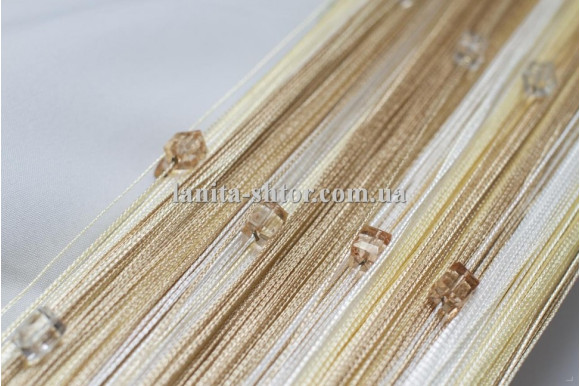 Штори-нитки веселка з каменями світло-бежеві