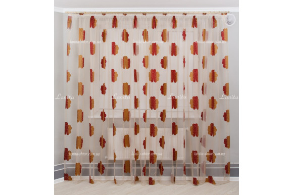 Тюль органза Mexx золотисто-бордовый цветок 2,51м/6,0м