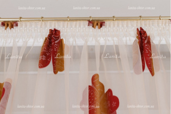 Тюль органза Mexx золотисто-бордовый цветок 2,51м/6,0м