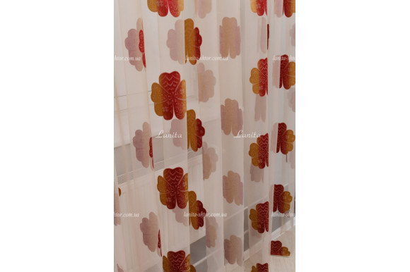 Тюль органза Mexx золотисто-бордовый цветок 2,51м/6,0м