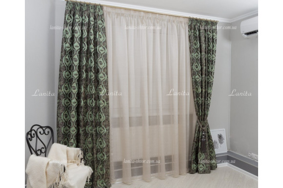 Готові штори чорно-салатові Mexx 2,51м/2*1,55м