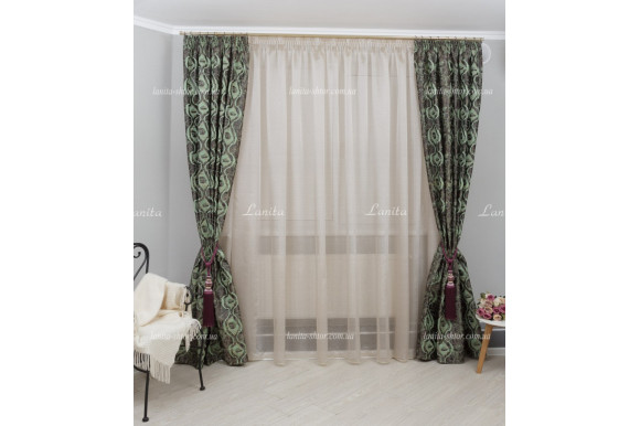 Готові штори чорно-салатові Mexx 2,51м/2*1,55м