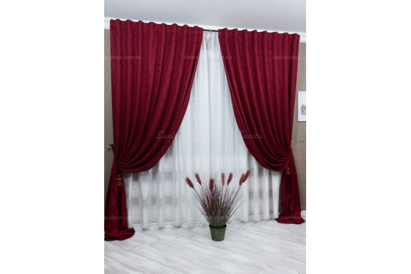 Готові штори мікровелюр Verino 7411 бордові 3,08м/2*2,0м