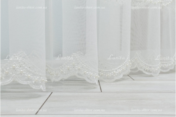 Готовый тюль фатин с бусинами Linari молочный 2,50м/5,0м