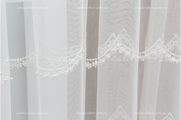 Готовый тюль фатин с бусинами Linari молочный 2,50м/5,0м