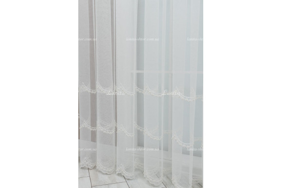 Готовый тюль фатин с бусинами Linari молочный 2,50м/5,0м